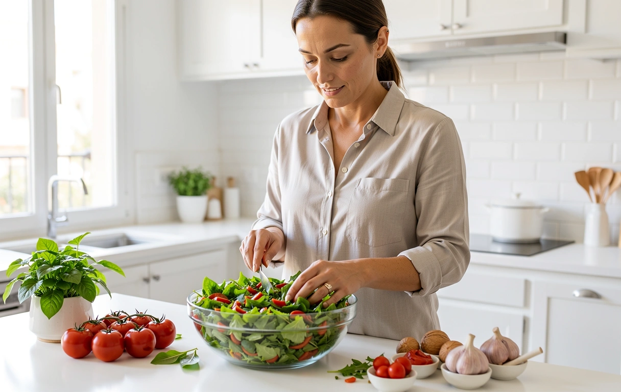 Preparación de alimentos saludables con vegetales frescos